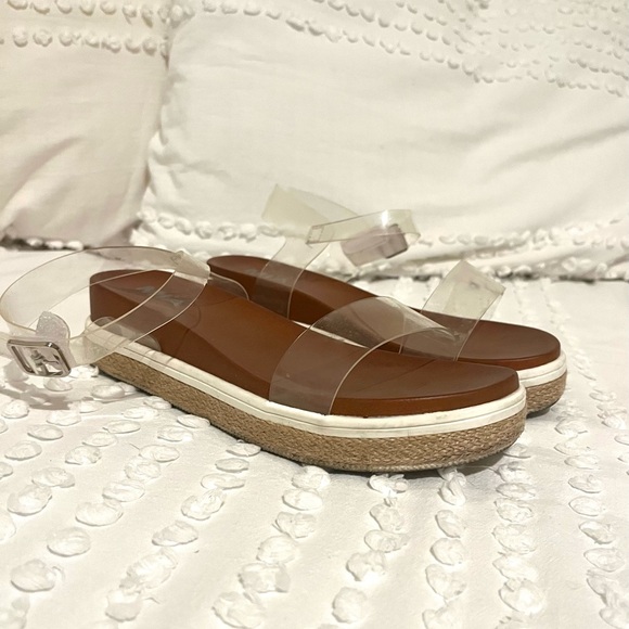 MIA Kids Mabil Brown Clear Strap Buckle Wedge Sandals - Picture 1 of 4